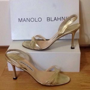 Gold Leather Manolo Blahnik Slingback Heels